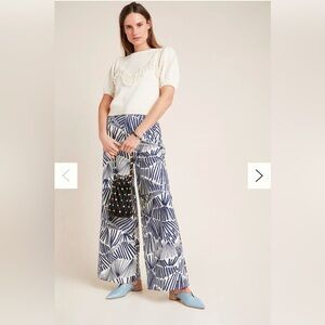 Anthropologie Wide leg pants Navy and White Patterned size 4